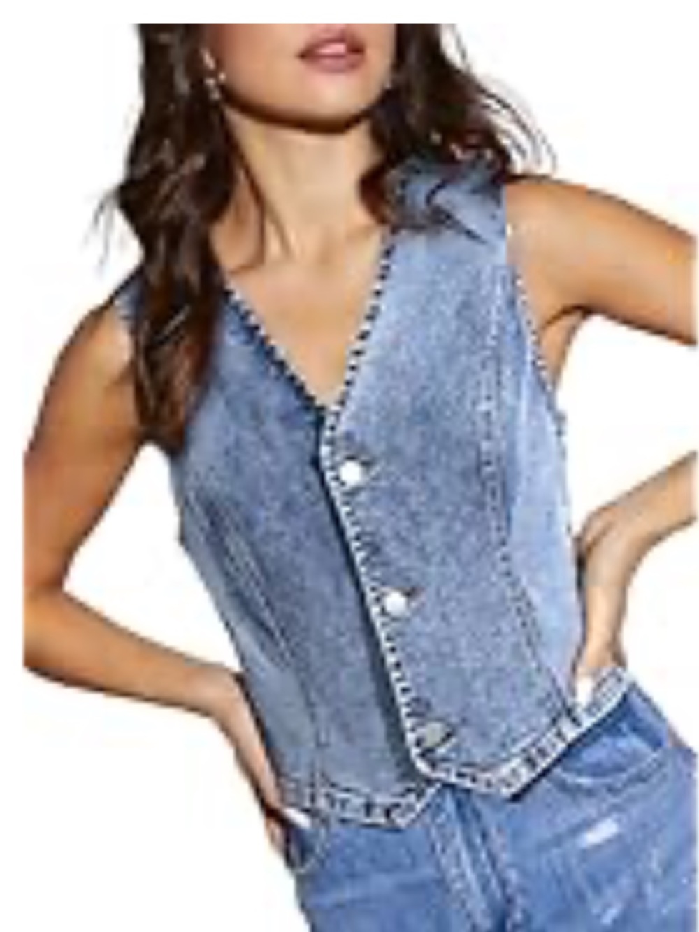 Women's Light Blue Denim Button-Front Vest